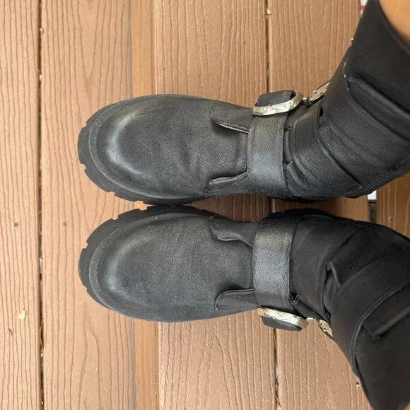 Steve Madden Moto Boots ROLAND BLACK LEATHER Size 10 - Picture 6 of 11